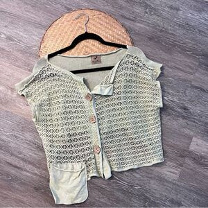 Steel pony‎ lagenlook art to wear green knit cropped cardigan